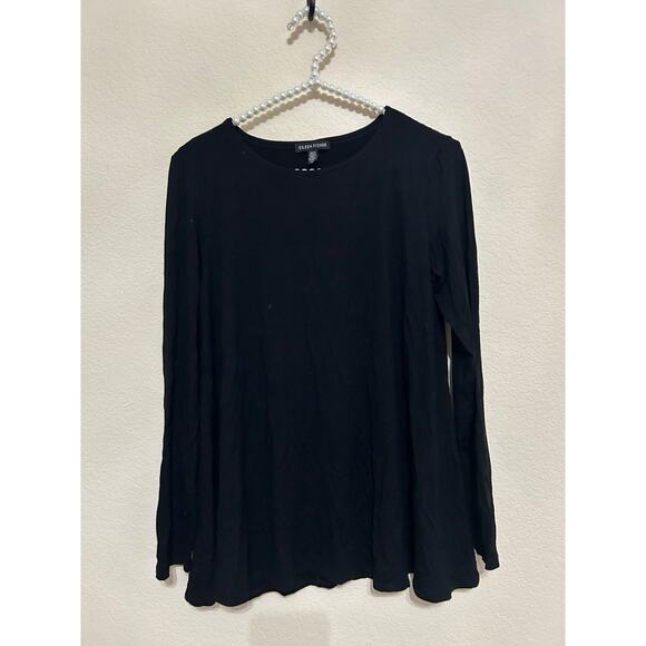 Eileen Fisher Size Small Top Black Long Sleeve Casual Stretchy Shirt Made in USA - Picture 1 of 8